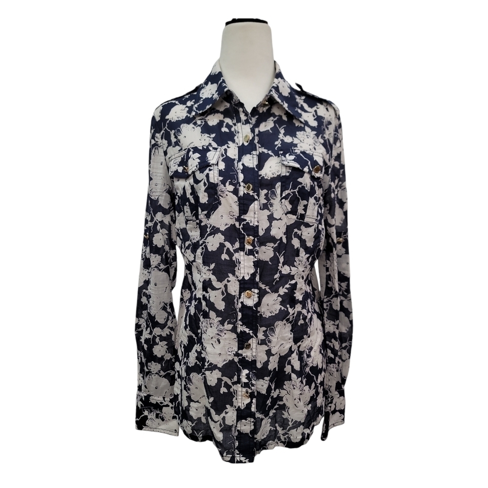 Tory Burch Navy and White Floral Blouse